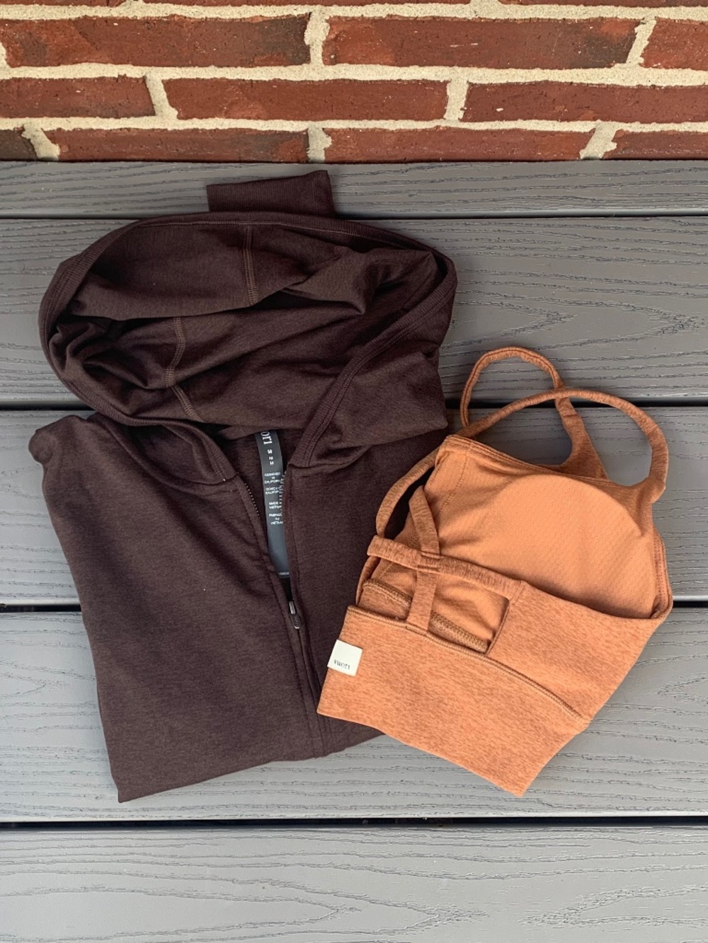 Vuori Halo Mini Full Zip Hoodie and Long Line Elevation Sports Bra